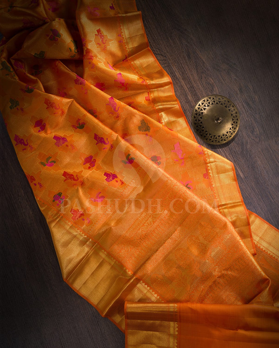 Orange Pure Zari Kanjivaram Silk Saree-P208(A)