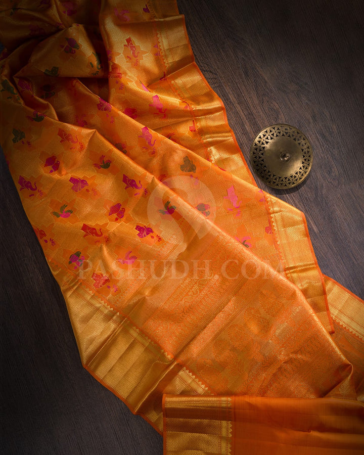 Orange Pure Zari Kanjivaram Silk Saree-P208(A)
