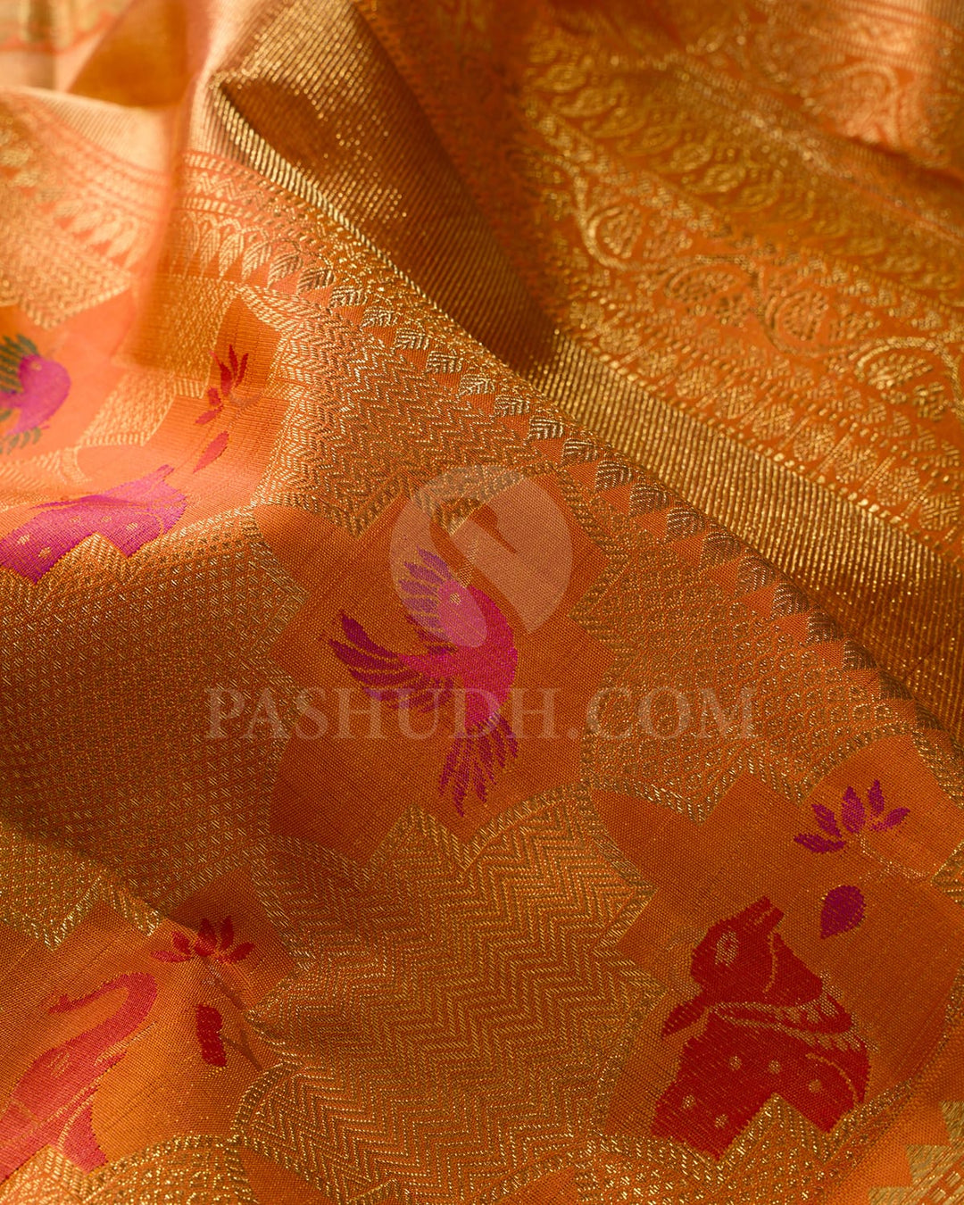 Orange Pure Zari Kanjivaram Silk Saree-P208(A)