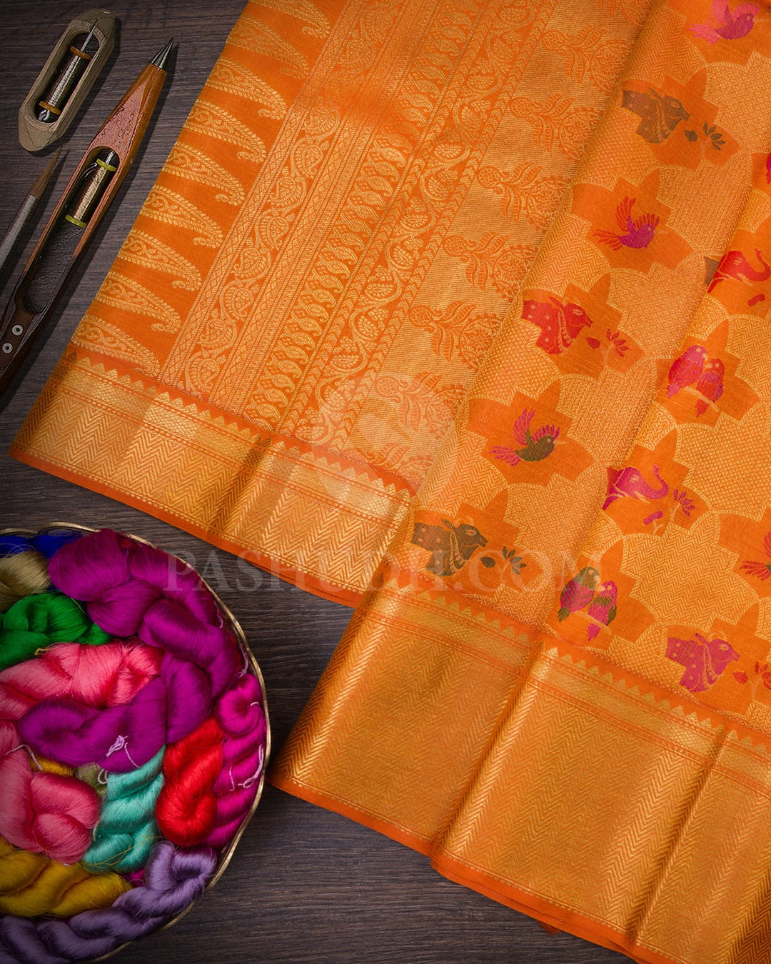 Orange Pure Zari Kanjivaram Silk Saree-P208(A)