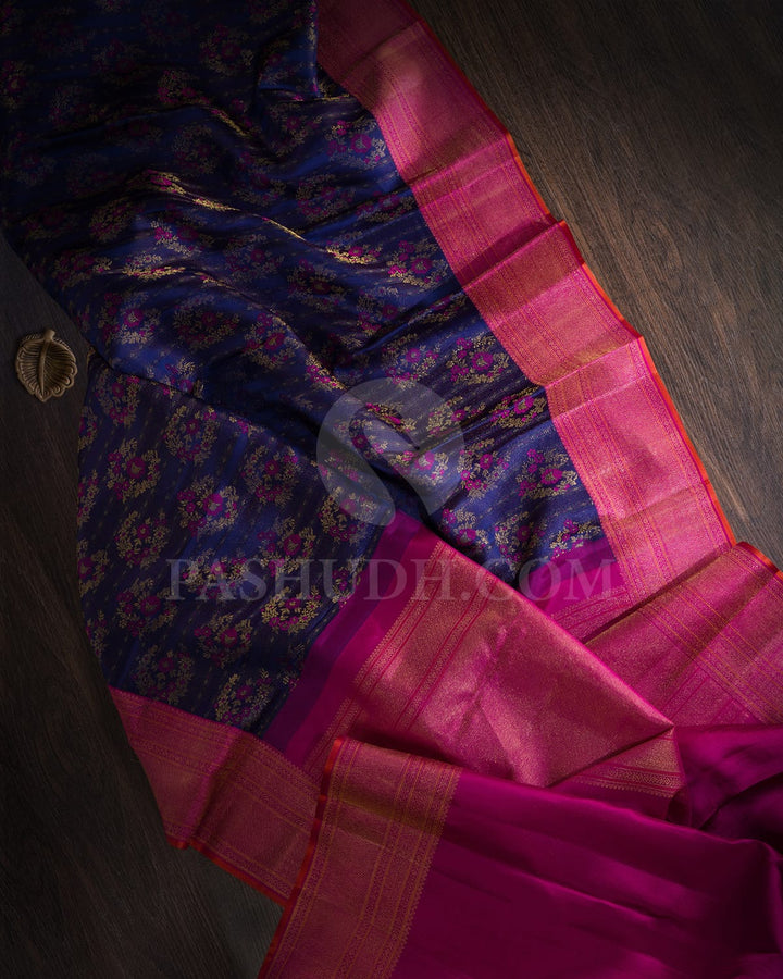 Royal Blue And Rani Pink Kanjivaram Silk Saree-DJ388(D)