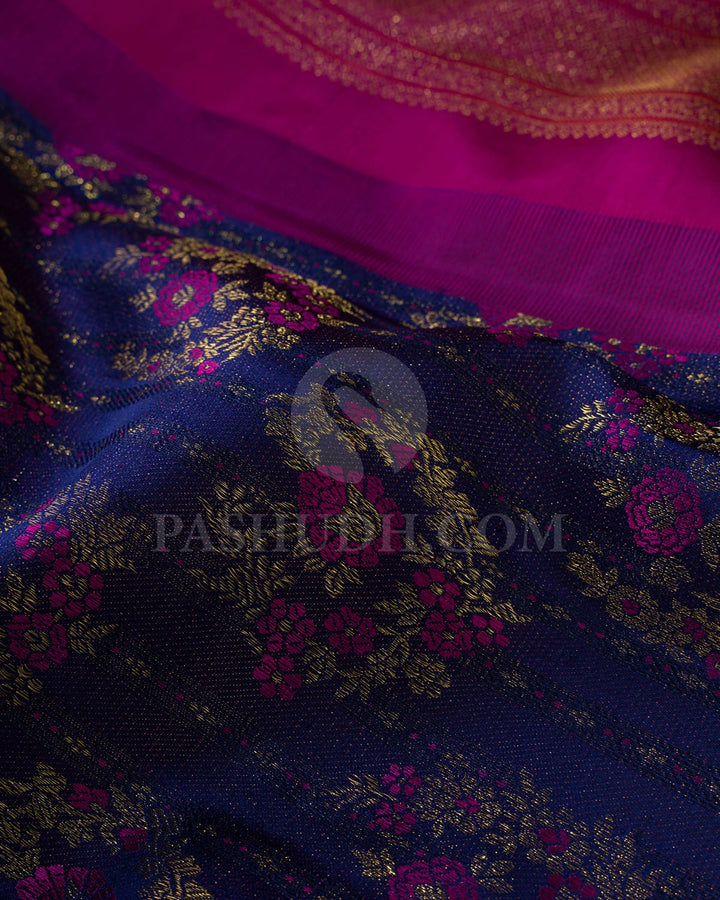 Royal Blue And Rani Pink Kanjivaram Silk Saree-DJ388(D)