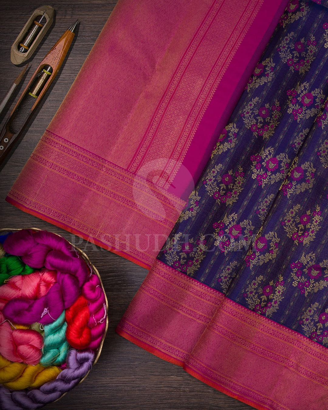 Royal Blue And Rani Pink Kanjivaram Silk Saree-DJ388(D)