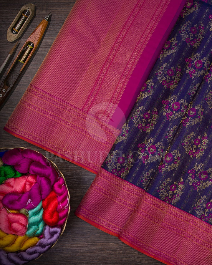 Royal Blue And Rani Pink Kanjivaram Silk Saree-DJ388(D)