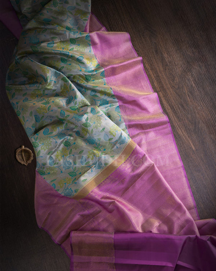 Grey And Lavender Kanjivaram Silk Saree-D648(B)