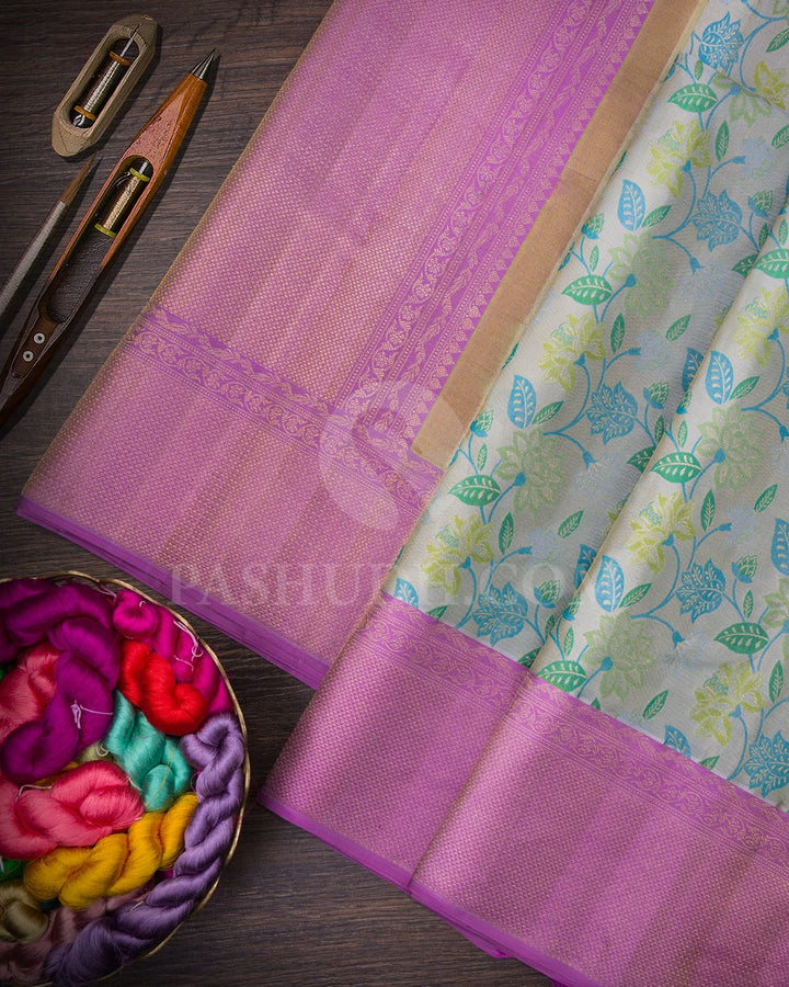 Grey And Lavender Kanjivaram Silk Saree-D648(B)