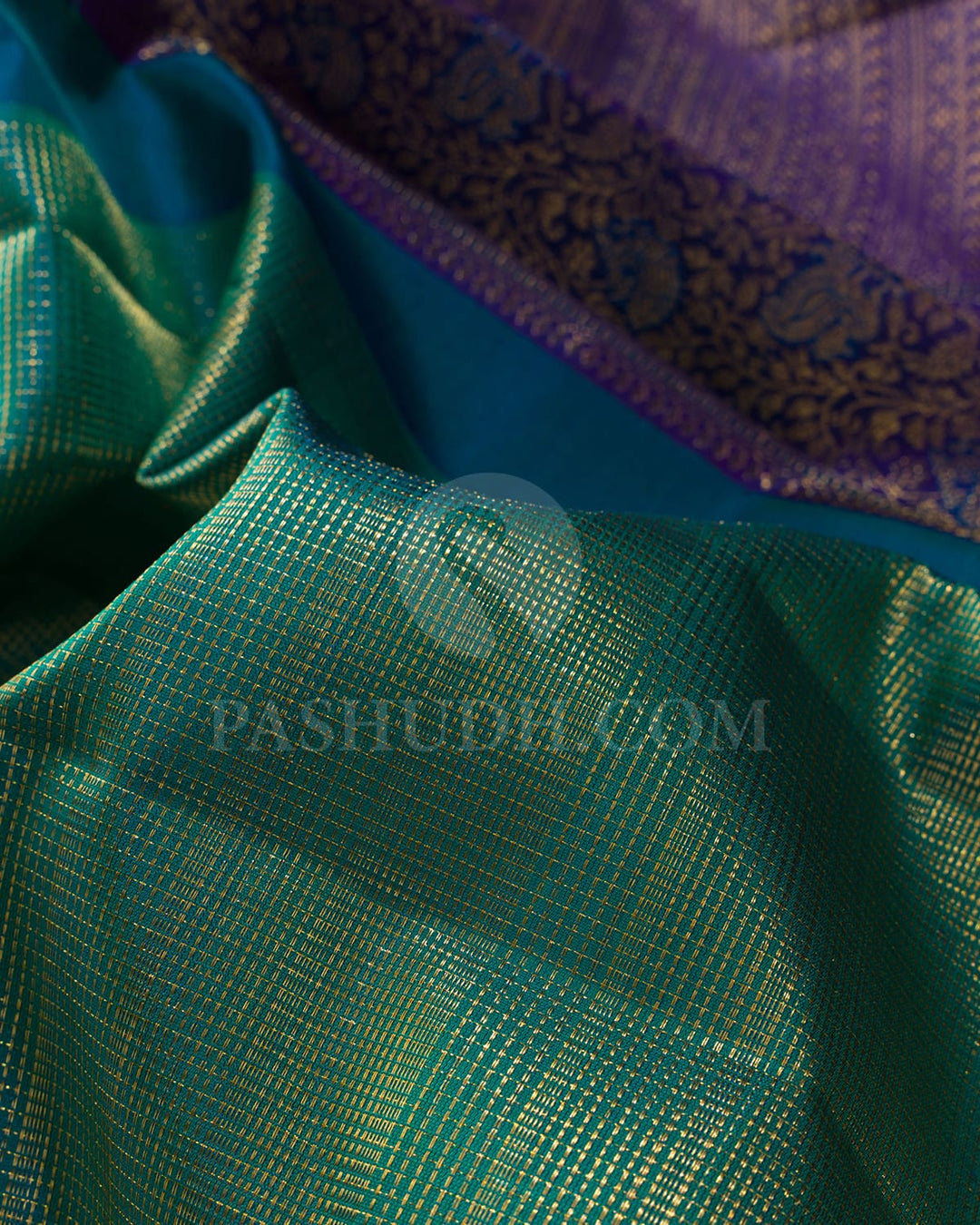 Emerald Green With Dual Shaded Violet Kanjivaram Silk Saree-S1568(B)