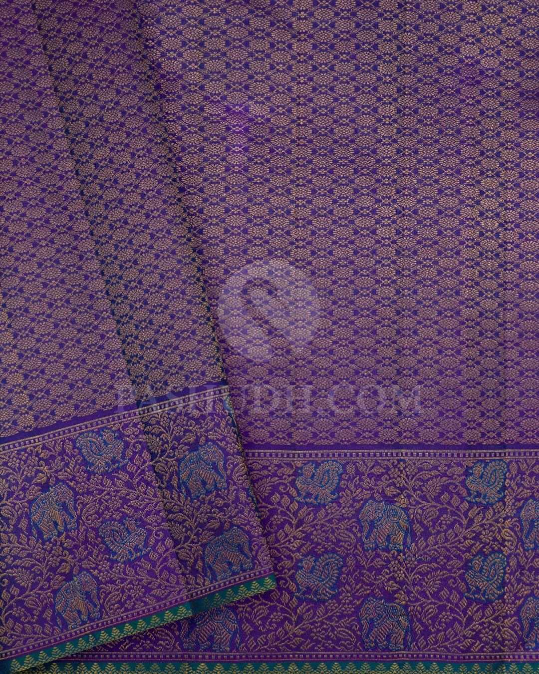 Emerald Green With Dual Shaded Violet Kanjivaram Silk Saree-S1568(B)