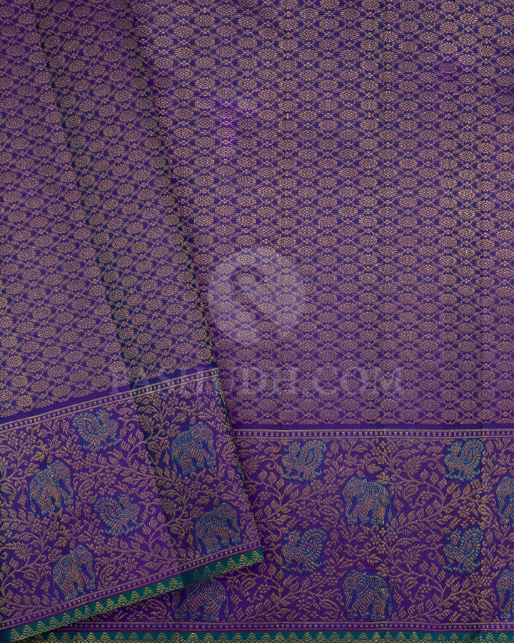 Emerald Green With Dual Shaded Violet Kanjivaram Silk Saree-S1568(B)