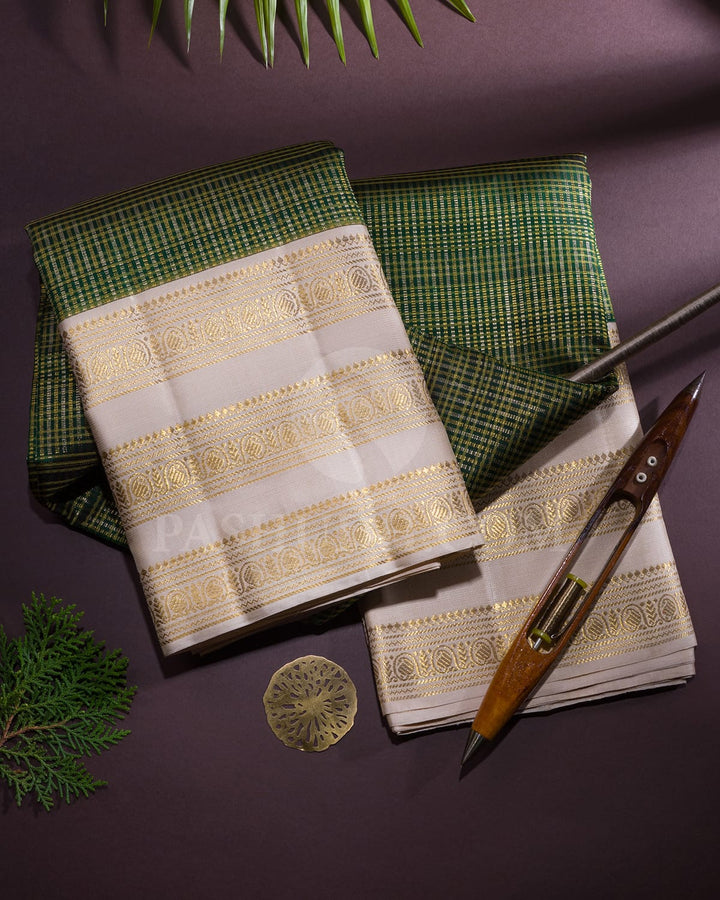 Bottle Green With Cream Kanjivaram Silk Saree-S1343(E)