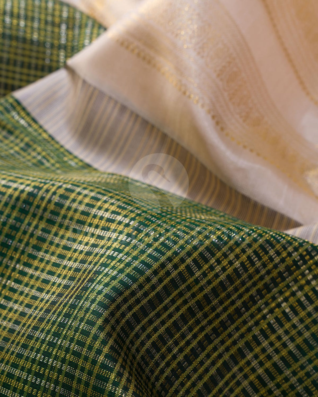 Bottle Green With Cream Kanjivaram Silk Saree-S1343(E)