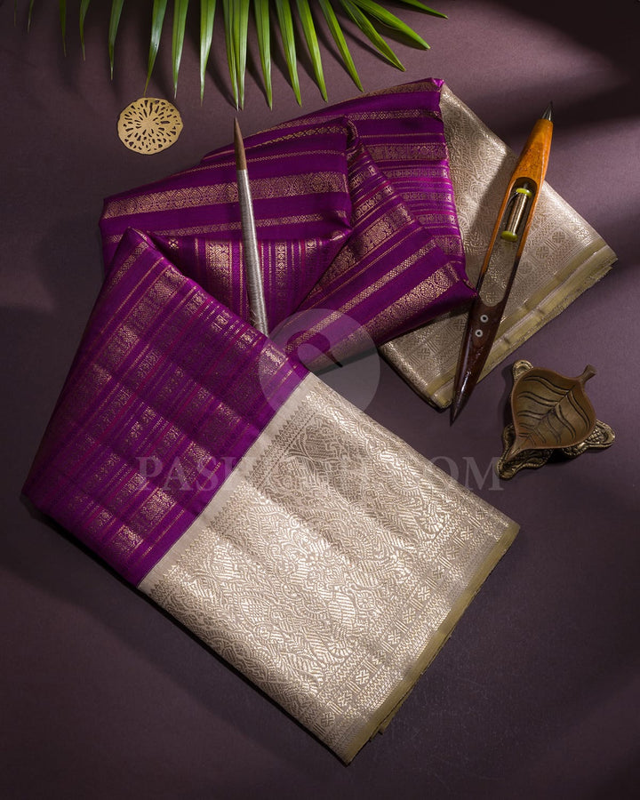 Violet And Half White Kanjivaram Silk Saree-S1203(E)