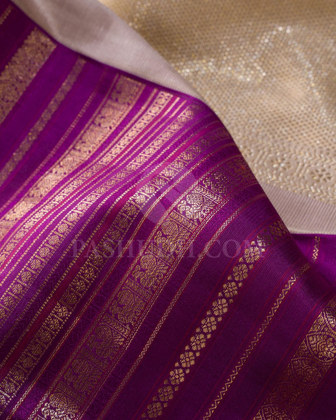 Violet And Half White Kanjivaram Silk Saree-S1203(E)