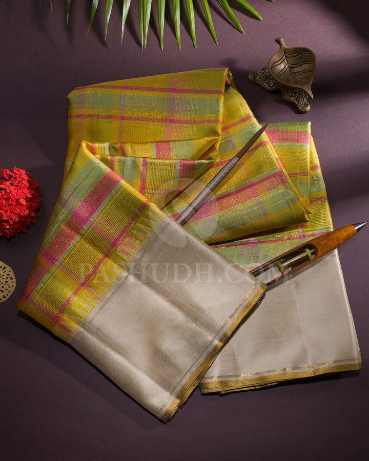 Yellow And Cream Kanjivaram Silk Saree-S1502(C)