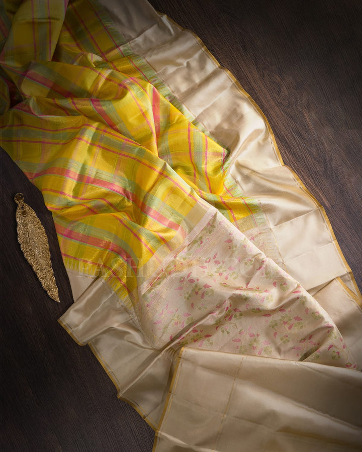 Yellow And Cream Kanjivaram Silk Saree-S1502(C)