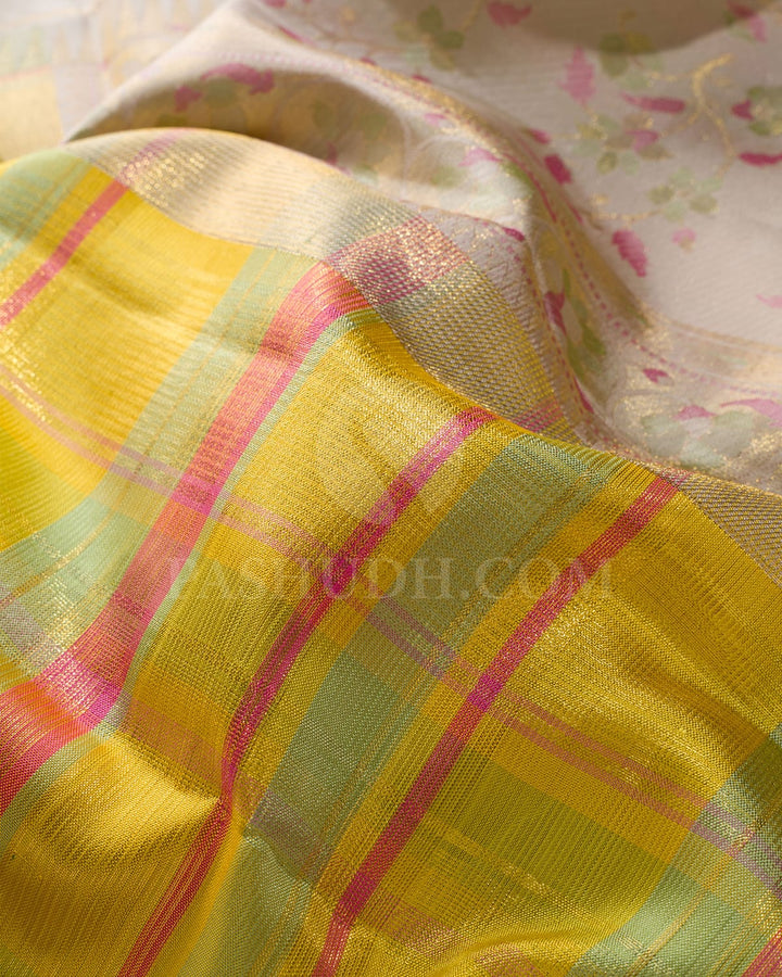 Yellow And Cream Kanjivaram Silk Saree-S1502(C)