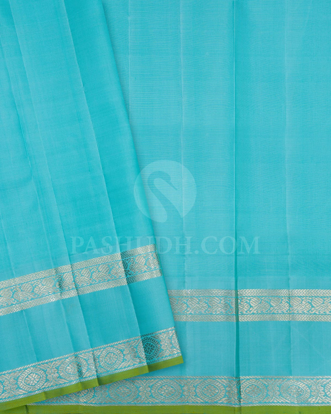 Mustard Yellow With Sky Blue Kanjivaram Silk Saree-S1575(B)