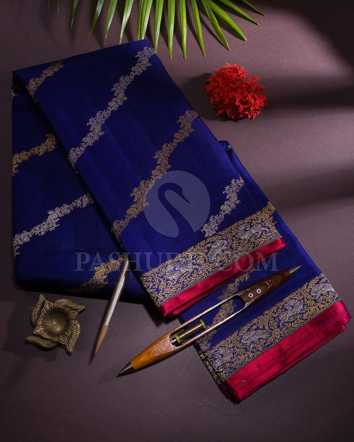 Royal Blue With Red Kanjivaram Silk Saree-S1582(A)