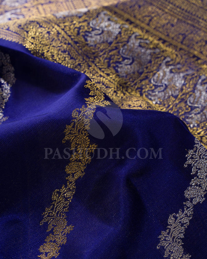 Royal Blue With Red Kanjivaram Silk Saree-S1582(A)