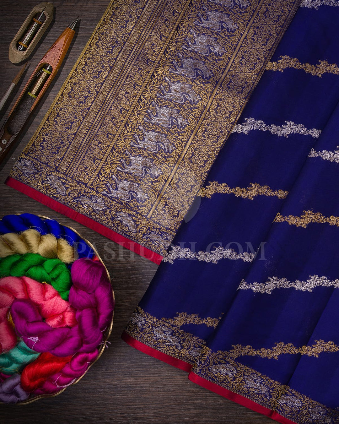Royal Blue With Red Kanjivaram Silk Saree-S1582(A)