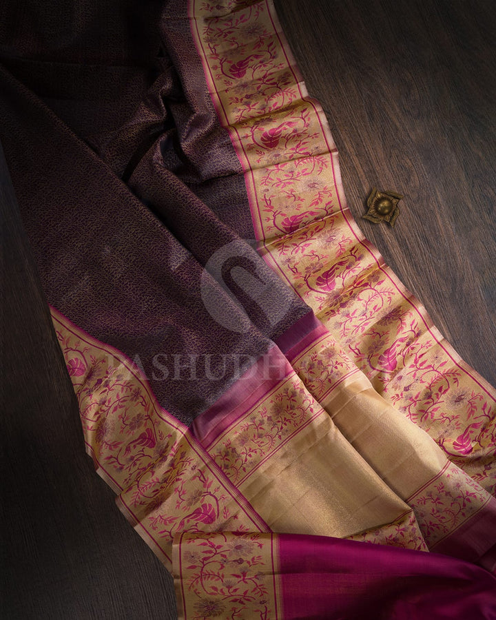 Deep Brown And Magenta Kanjivaram Silk Saree-DJ402(B)