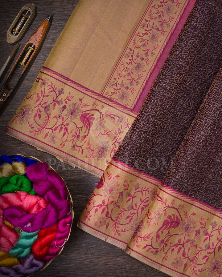 Deep Brown And Magenta Kanjivaram Silk Saree-DJ402(B)