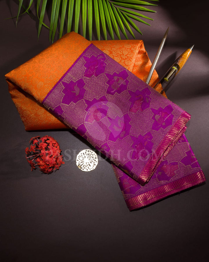 Orange With Purple Pure Zari Kanjivaram Silk Saree-P210(A)