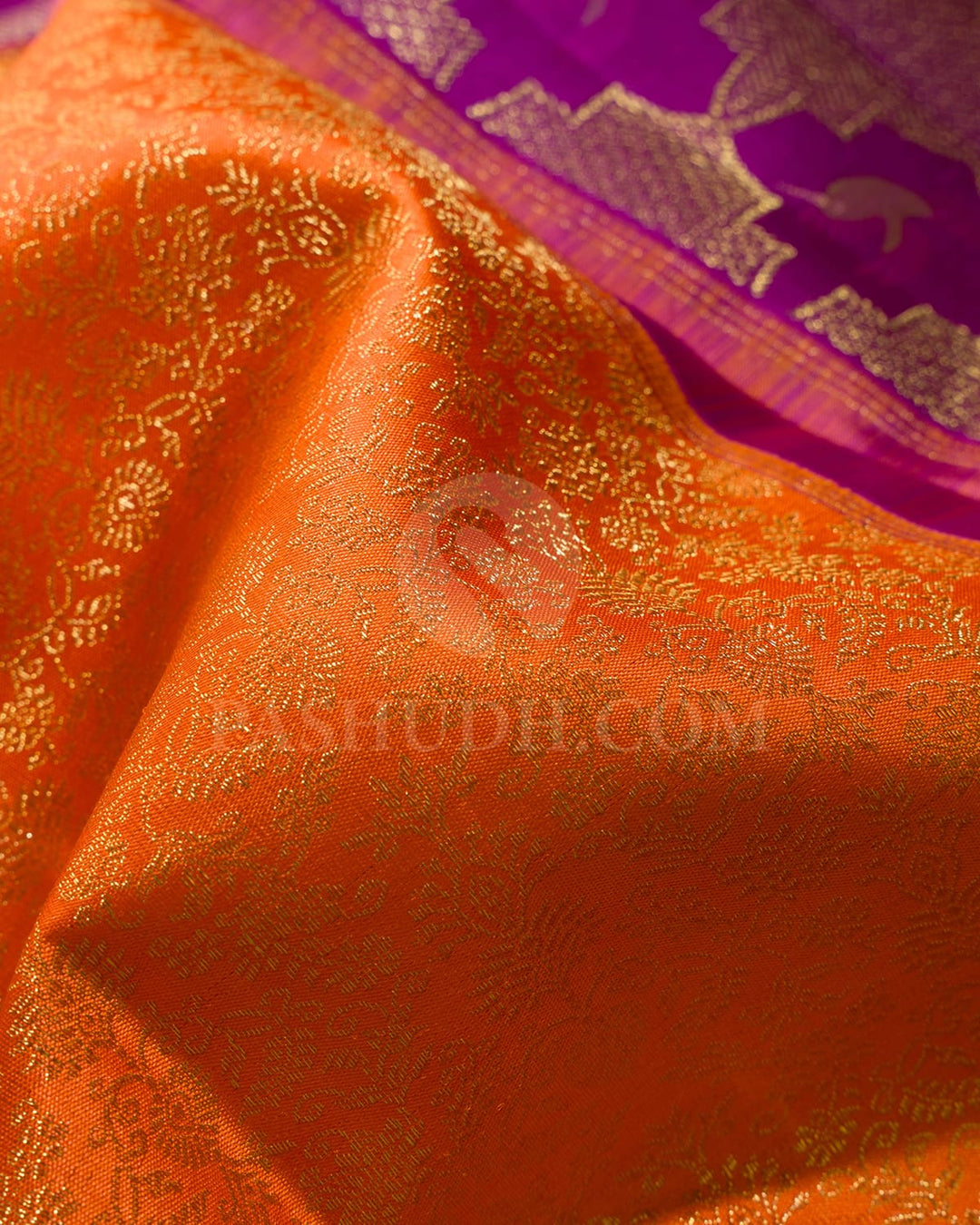 Orange With Purple Pure Zari Kanjivaram Silk Saree-P210(A)