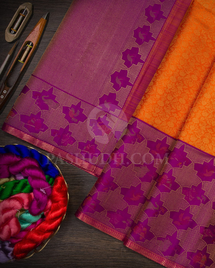 Orange With Purple Pure Zari Kanjivaram Silk Saree-P210(A)