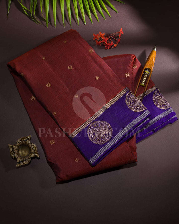 Brown Body And Ink Blue Pure Zari Kanjivaram Silk Saree-SP351