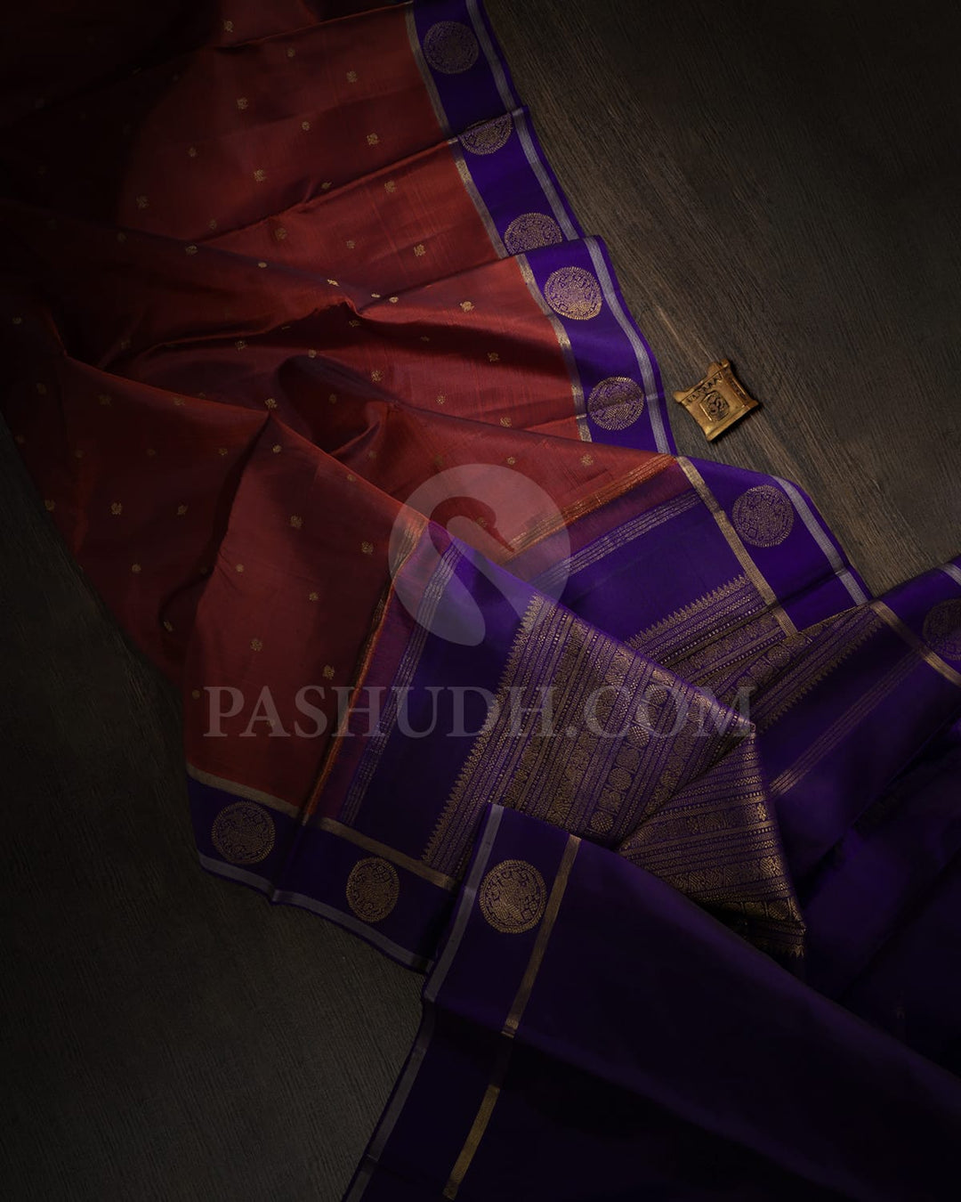 Brown Body And Ink Blue Pure Zari Kanjivaram Silk Saree-SP351
