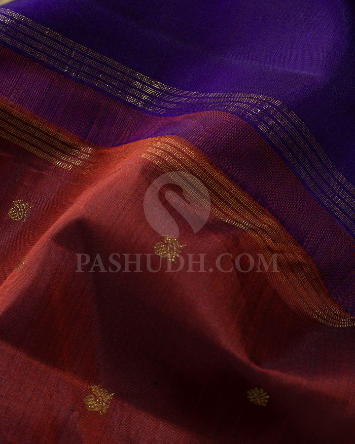 Brown Body And Ink Blue Pure Zari Kanjivaram Silk Saree-SP351