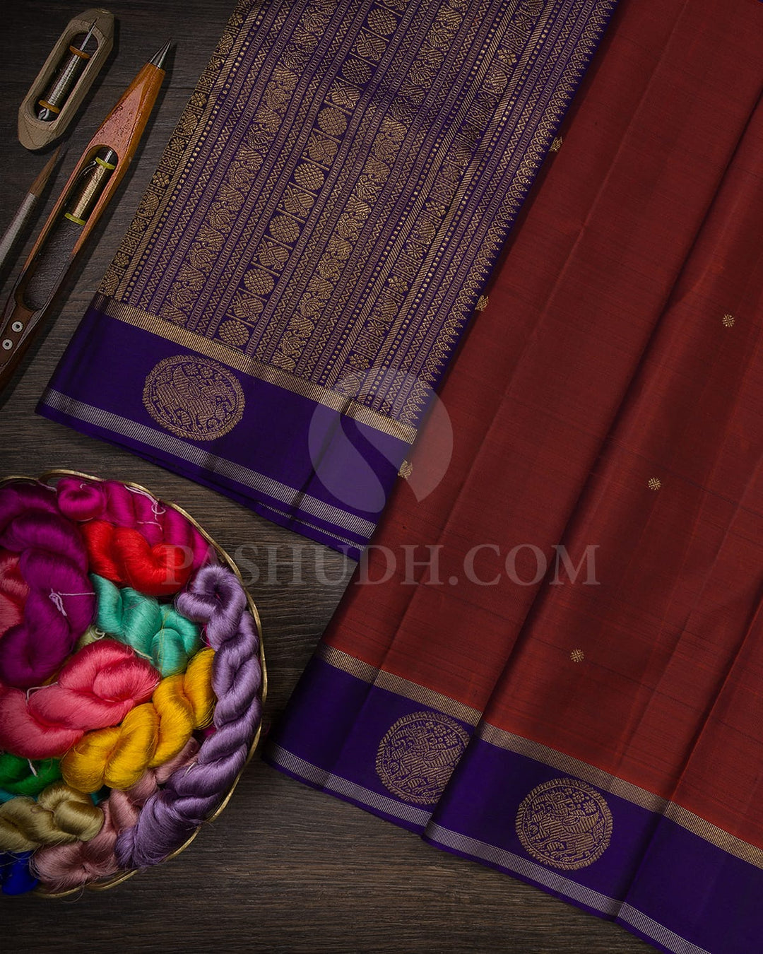 Brown Body And Ink Blue Pure Zari Kanjivaram Silk Saree-SP351