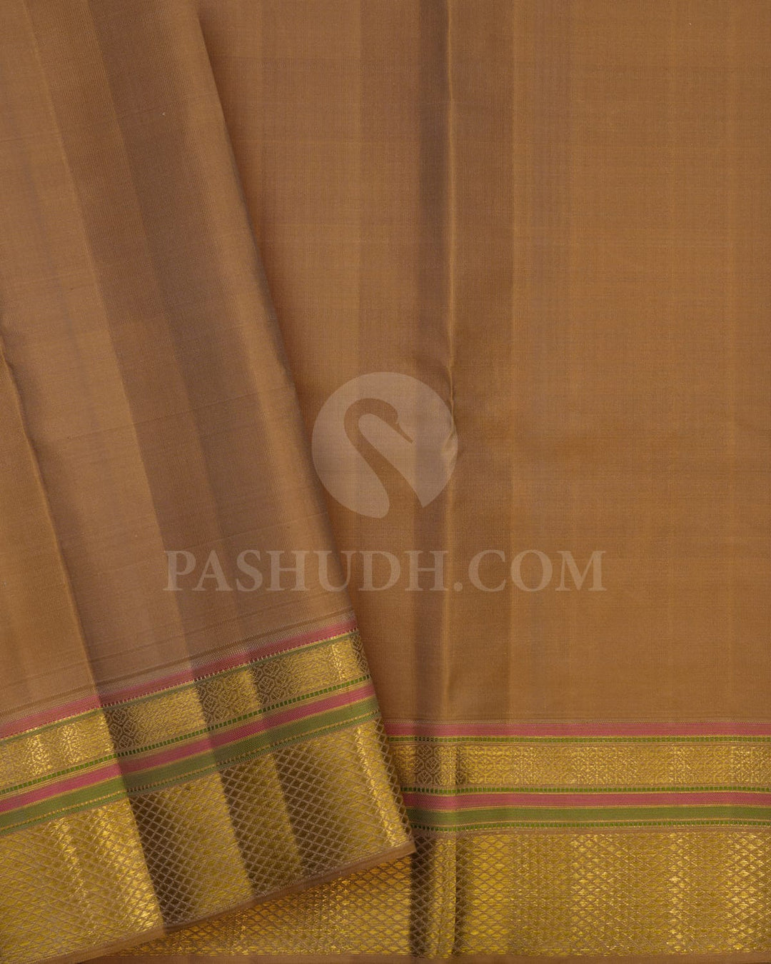 Pastel Multihued Green And Pink Kanjivaram Silk Saree With Golden Mustard Gold Zari Border-D661(A)