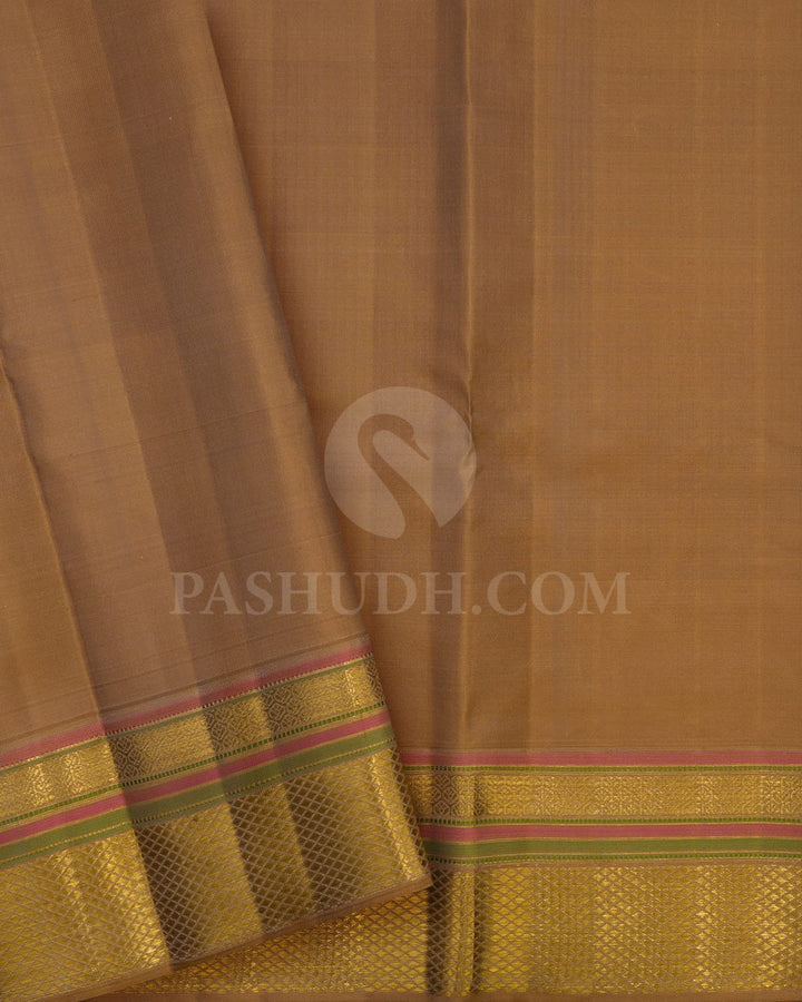 Pastel Multihued Green And Pink Kanjivaram Silk Saree With Golden Mustard Gold Zari Border-D661(A)
