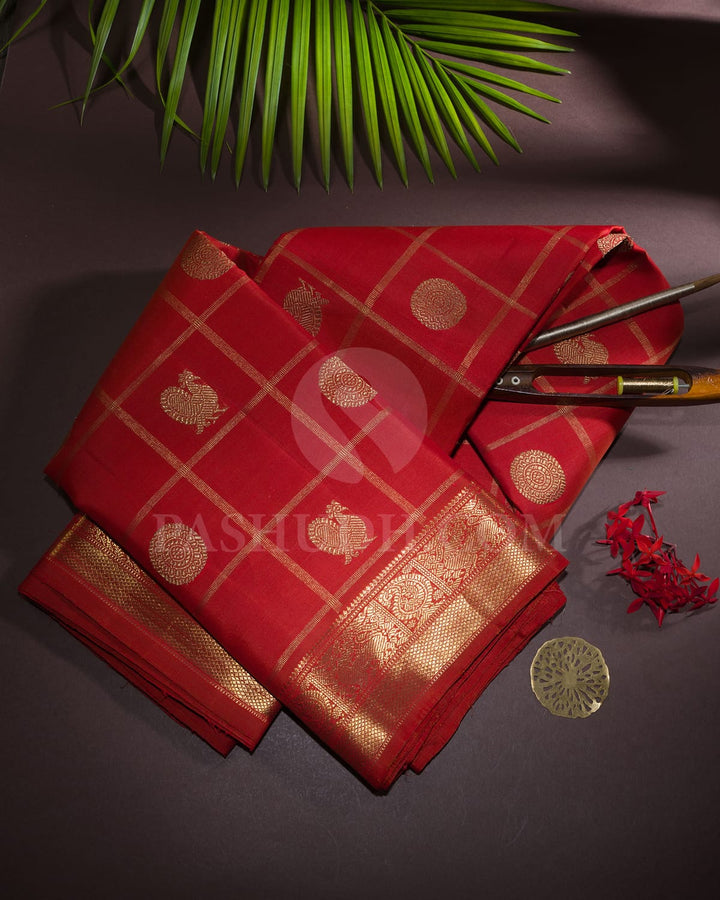 Rust Orange Pure Zari Traditional Kanjivaram Silk Saree-SP349