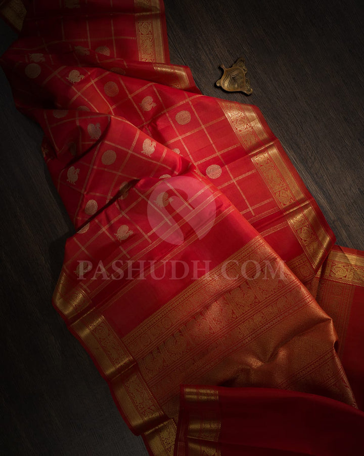 Rust Orange Pure Zari Traditional Kanjivaram Silk Saree-SP349