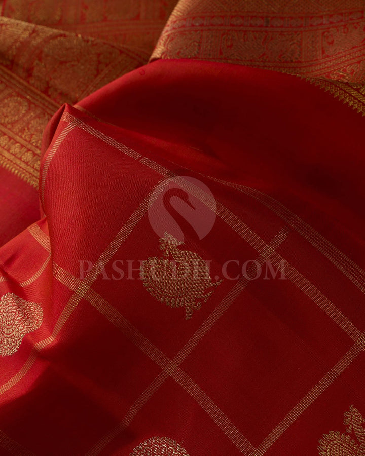 Rust Orange Pure Zari Traditional Kanjivaram Silk Saree-SP349