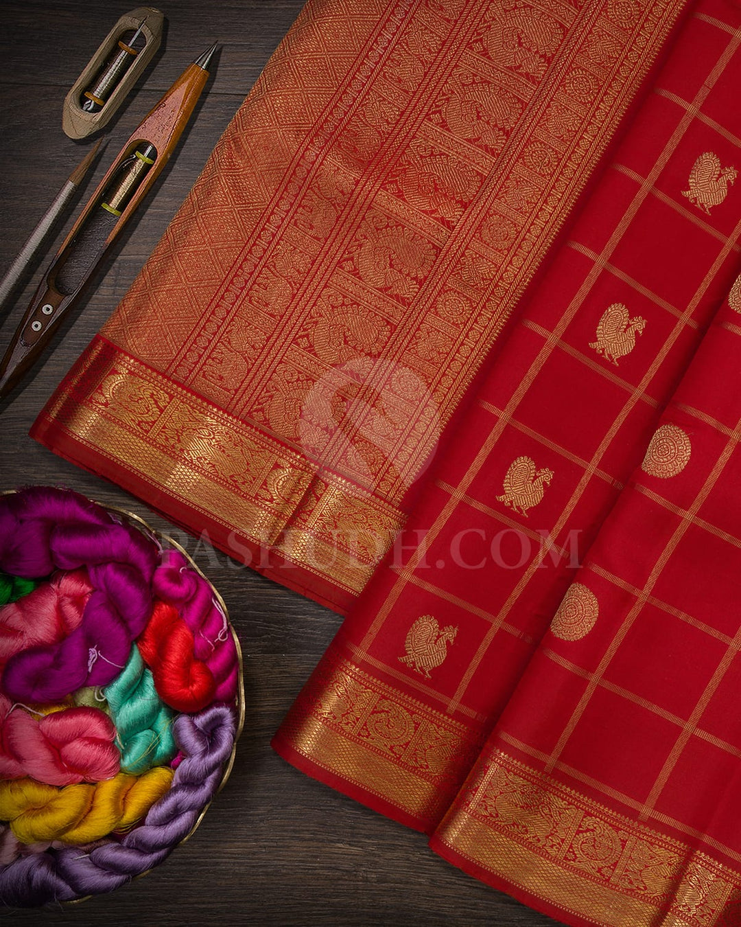 Rust Orange Pure Zari Traditional Kanjivaram Silk Saree-SP349