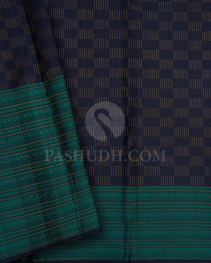 Navy Blue With Light Blue Kanjivaram Silk Saree-D631(B)