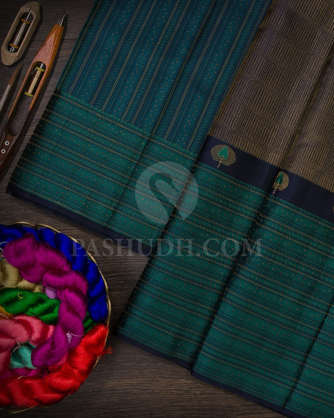 Navy Blue With Light Blue Kanjivaram Silk Saree-D631(B)