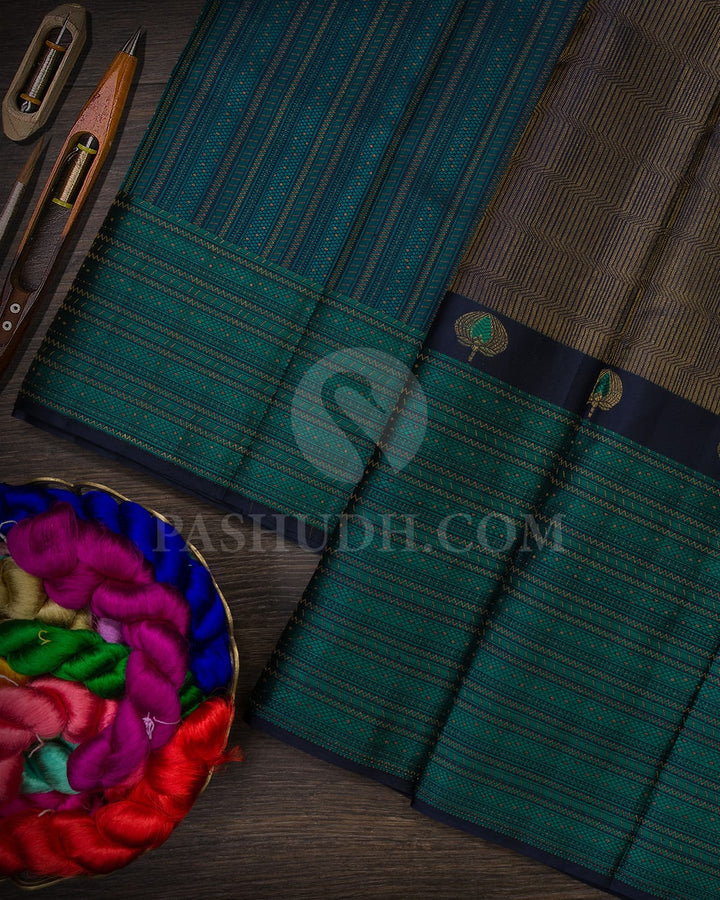 Navy Blue With Light Blue Kanjivaram Silk Saree-D631(B)