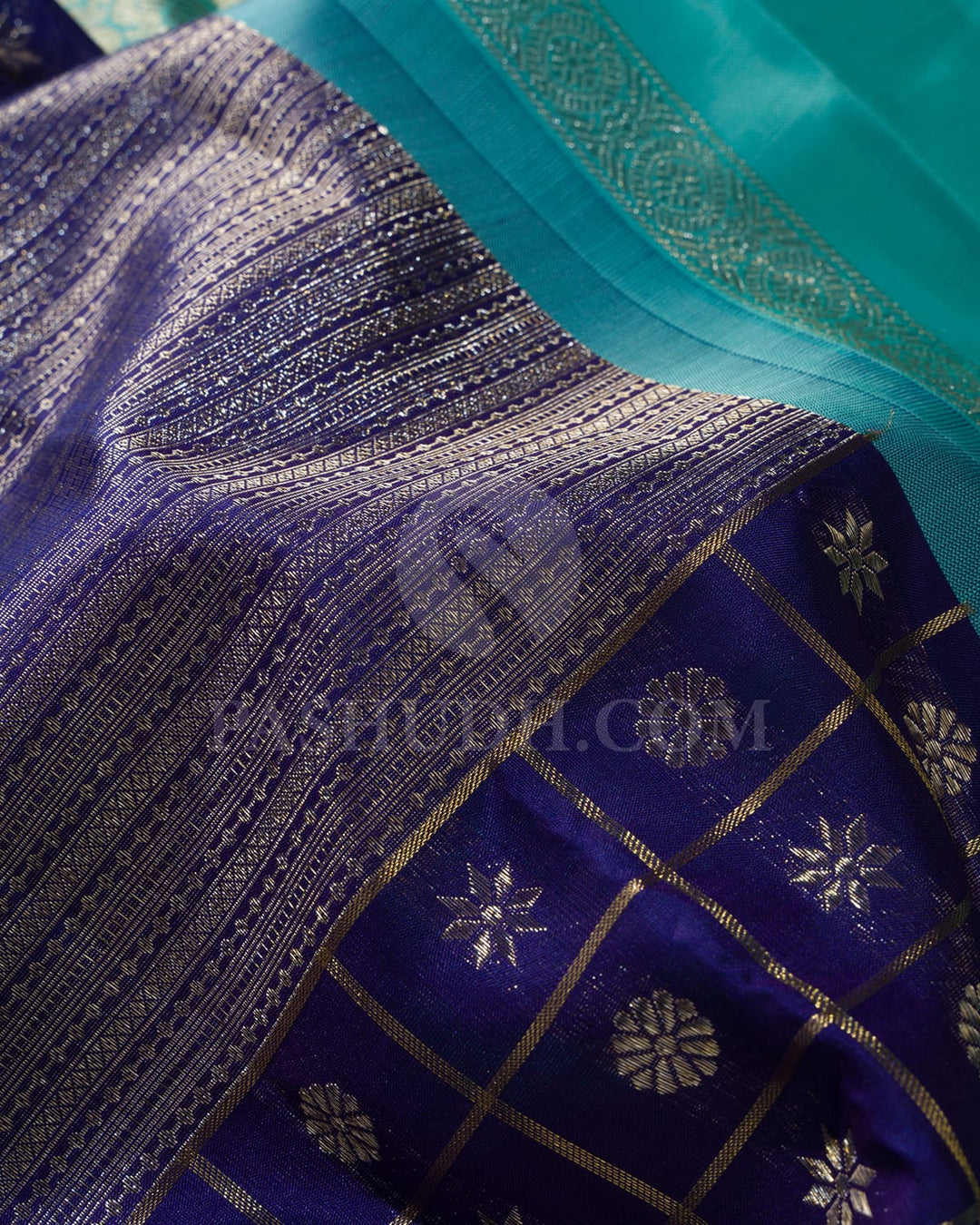Royal Blue With Sky Blue Kanjivaram Silk Saree-S1575(C)