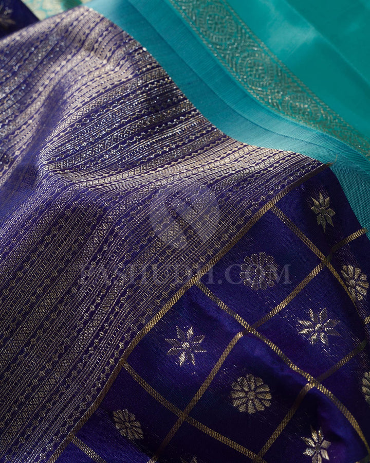 Royal Blue With Sky Blue Kanjivaram Silk Saree-S1575(C)