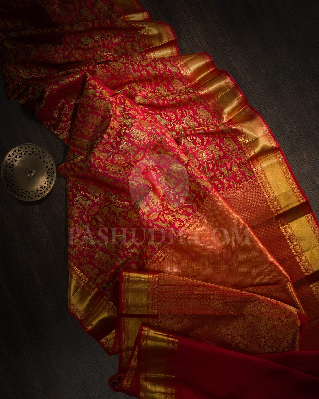 Bright Red Vanasingaram Kanjivaram Silk Saree-S1571(B)