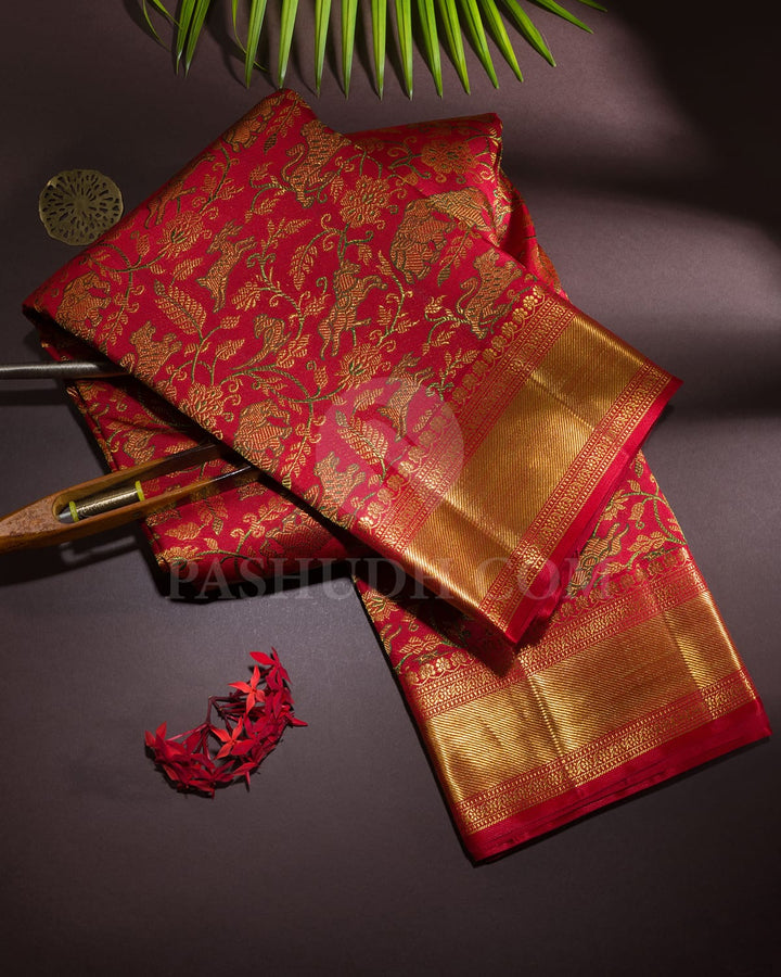 Bright Red Vanasingaram Kanjivaram Silk Saree-S1571(B)