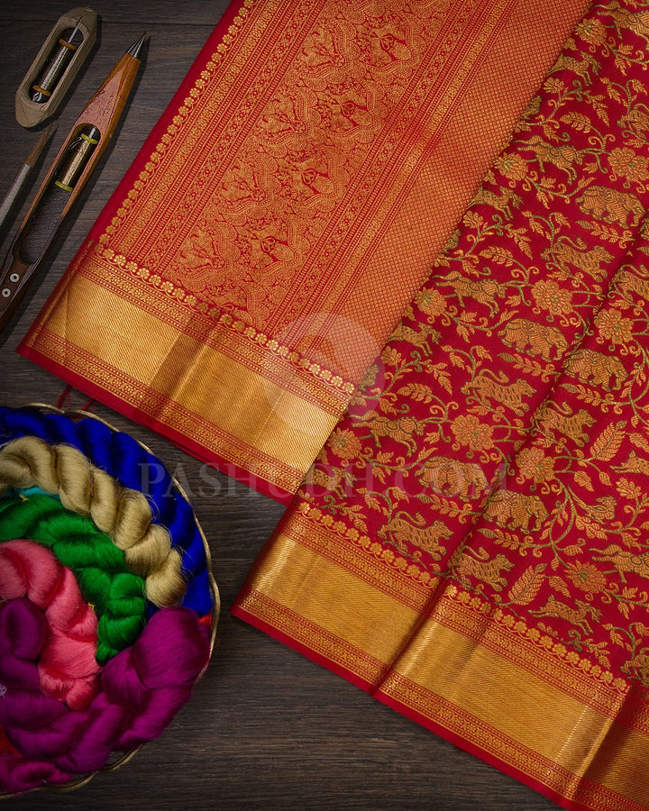 Bright Red Vanasingaram Kanjivaram Silk Saree-S1571(B)
