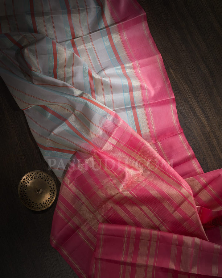 Grey, Multihued And Candy Pink Kanjivaram Silk Saree-AK24