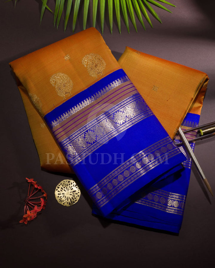 Dual Shaded Orange Bright Blue Pure Zari Kanjivaram Silk Saree-SP347