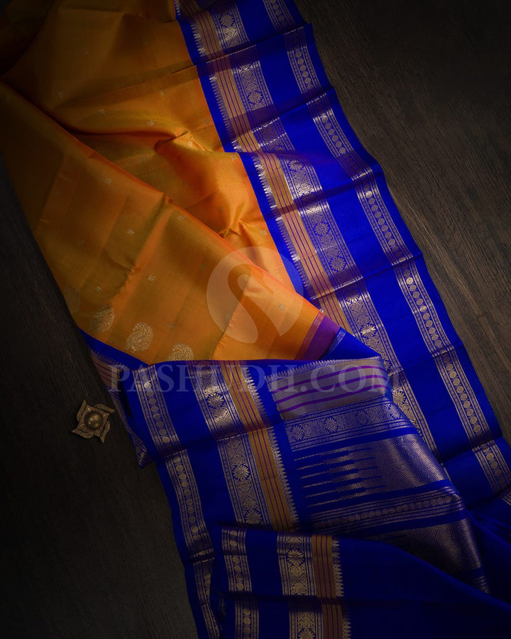 Dual Shaded Orange Bright Blue Pure Zari Kanjivaram Silk Saree-SP347